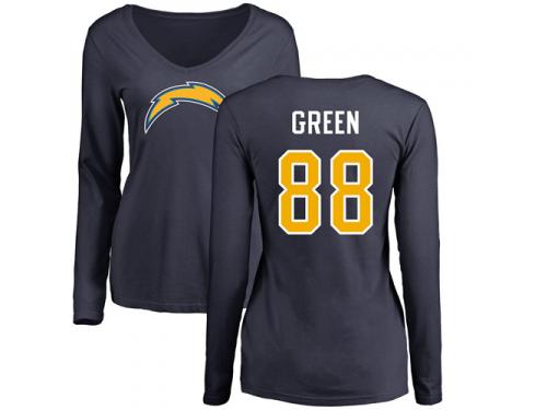 Nike Virgil Green Navy Blue Name & Number Logo Women's - NFL Los Angeles Chargers #88 Long Sleeve T-Shirt