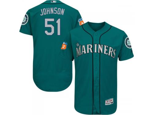 Teal Green Randy Johnson Men #51 Majestic MLB Seattle Mariners Flexbase Collection Jersey