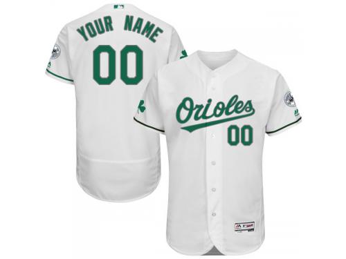 White Celtic Customized Men Majestic MLB Baltimore Orioles Flexbase Collection Jersey