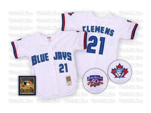 White Throwback Roger CleMen Men #21 Mitchell And Ness MLB Toronto Blue Jays Jersey