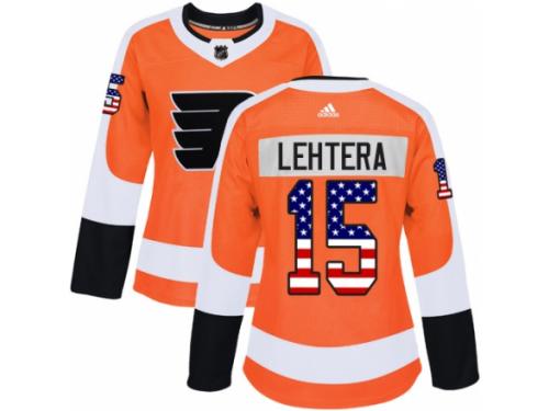 Women Adidas Philadelphia Flyers #15 Jori Lehtera Orange USA Flag Fashion NHL Jersey