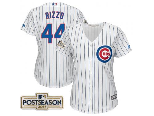 Women Anthony Rizzo #44 Chicago Cubs 2017 Postseason White Cool Base Jersey