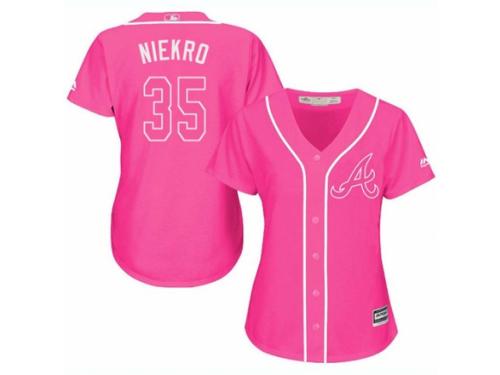 Women Majestic Atlanta Braves #35 Phil Niekro Pink Fashion Cool Base MLB Jersey