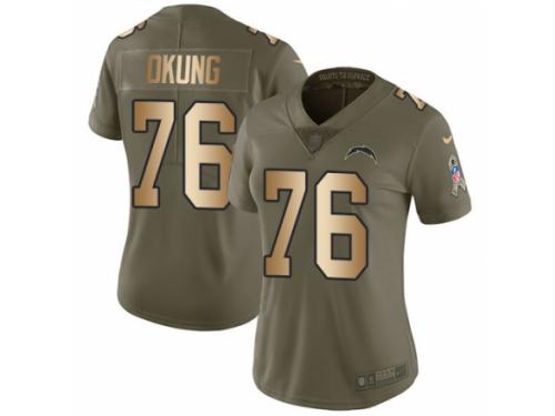 Women Nike Los Angeles Chargers #76 Russell Okung Limited Olive/Gold 2017 Salute to Service NFL Jersey