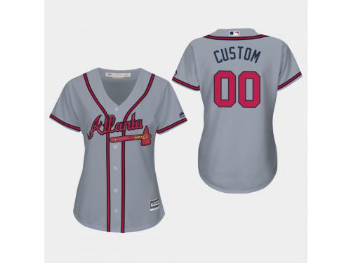 Women's Atlanta Braves #00 Gray Custom Majestic Road 2019 Cool Base Jersey