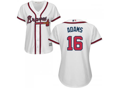 Women's Atlanta Braves #16 Lane Adams Majestic White Home Cool Base Jersey