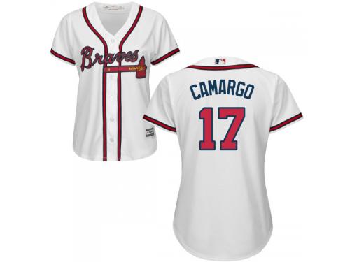 Women's Atlanta Braves #17 Johan Camargo Majestic White Home Cool Base Jersey