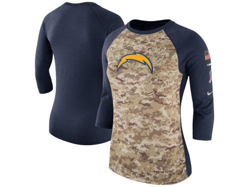 Women's Los Angeles Chargers Nike Camo Navy Salute to Service Legend Three-Quarter Raglan Sleeve T-Shirt