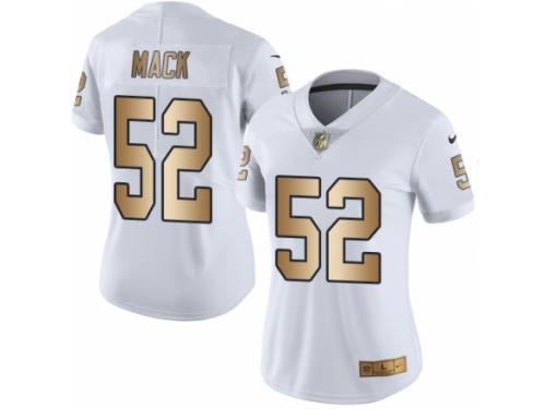 Women's Nike Oakland Raiders #52 Khalil Mack Limited White Gold Rush NFL Jersey