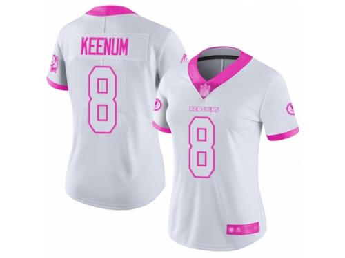 Women's Washington Redskins #8 Case Keenum Limited White Pink Rush Fashion Football Jersey