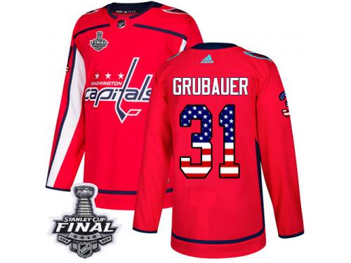 Youth Adidas Washington Capitals #31 Philipp Grubauer Red Authentic USA Flag Fashion 2018 Stanley Cup Final NHL Jersey