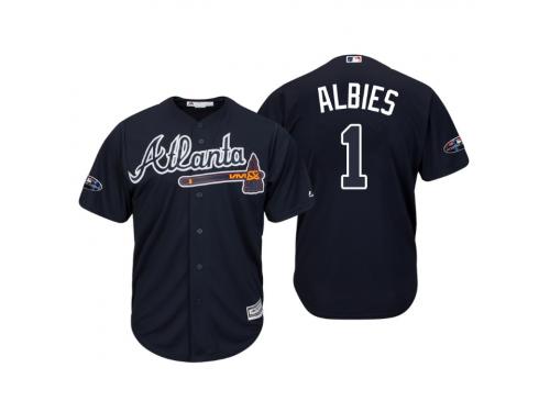 Youth Braves 2018 Postseason Alternate Navy Ozzie Albies Cool Base Jersey