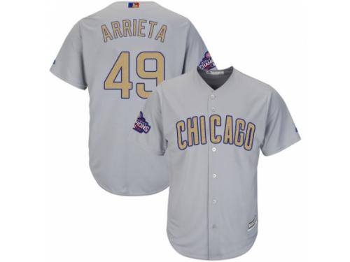 Youth Majestic Chicago Cubs #49 Jake Arrieta Authentic Gray 2017 Gold Champion Cool Base MLB Jersey