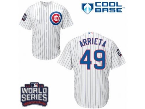 Youth Majestic Chicago Cubs #49 Jake Arrieta Authentic White Home 2016 World Series Bound Cool Base MLB Jersey