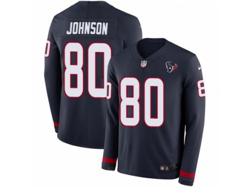 Youth Nike Houston Texans #80 Andre Johnson Limited Navy Blue Therma Long Sleeve NFL Jersey