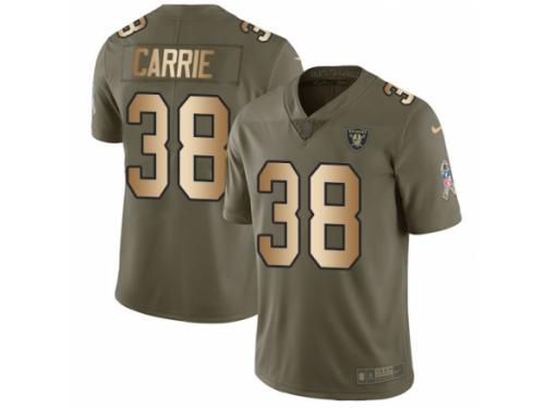 Youth Nike Oakland Raiders #38 T.J. Carrie Limited Olive/Gold 2017 Salute to Service NFL Jersey