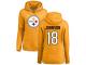 #18 Diontae Johnson Gold Football Name & Number Logo Women's Pittsburgh Steelers Pullover Hoodie