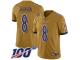 #8 Limited Lamar Jackson Gold Football Men's Jersey Baltimore Ravens Inverted Legend 100th Season